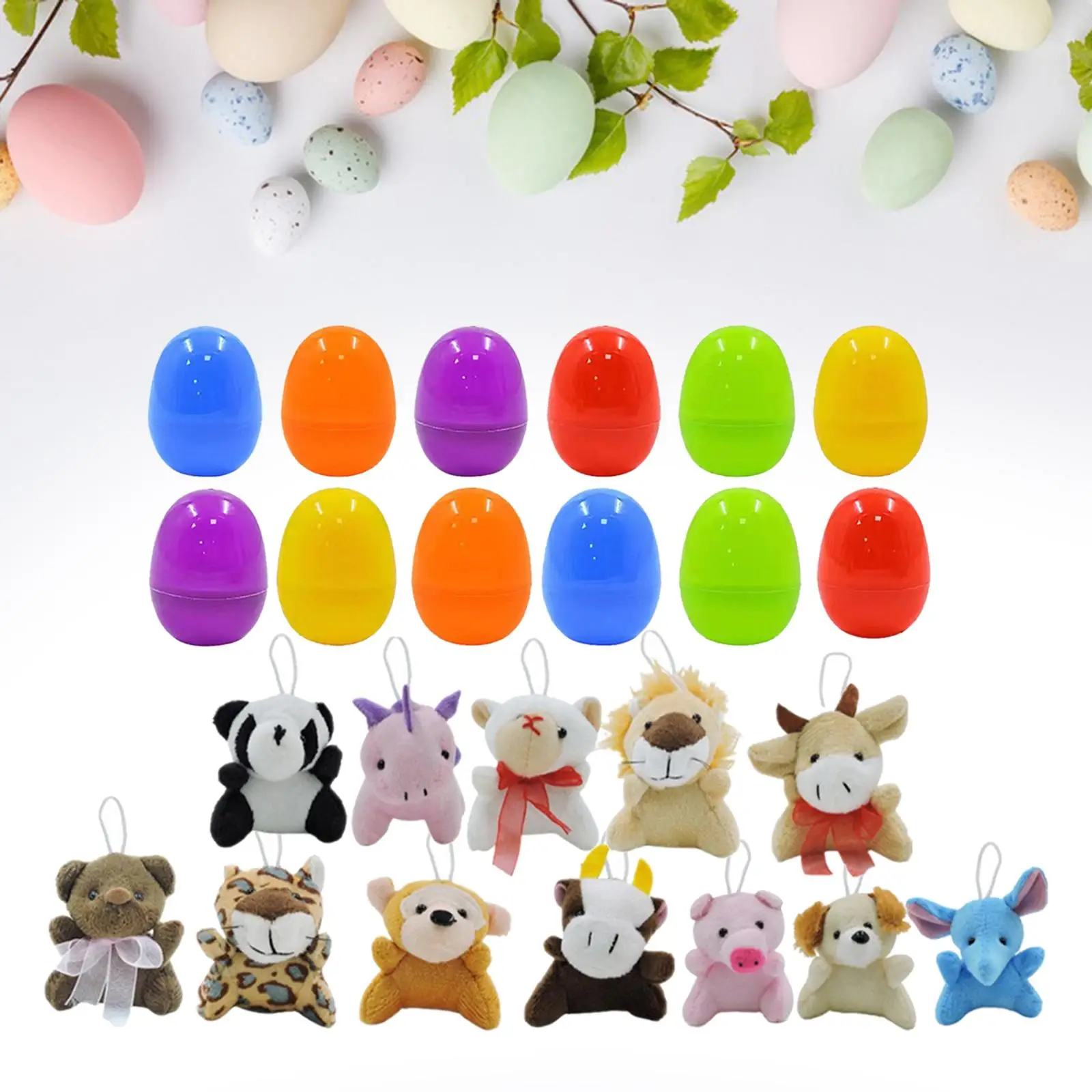 12Pcs Prefilled Easter Eggs with Plush Animal Prefilled Easter Eggs for Easter Basket Stuffers Party Favors Easter Eggs Hunt