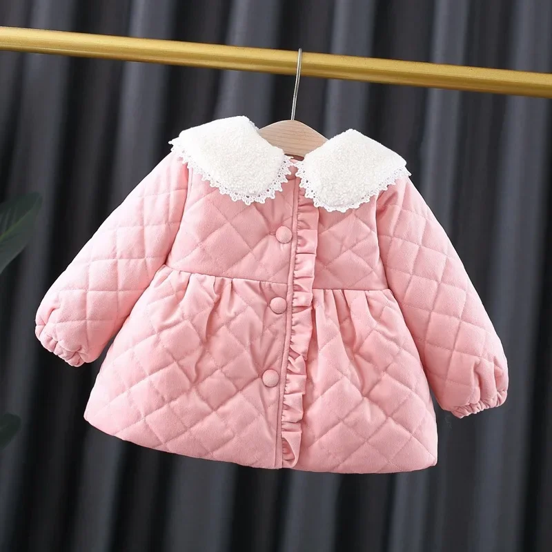 Snow Wear Girls Coat Autumn Winter Korean Children Solid Color Thickening Plush Warm Cotton Baby 2023 Plaid Soild