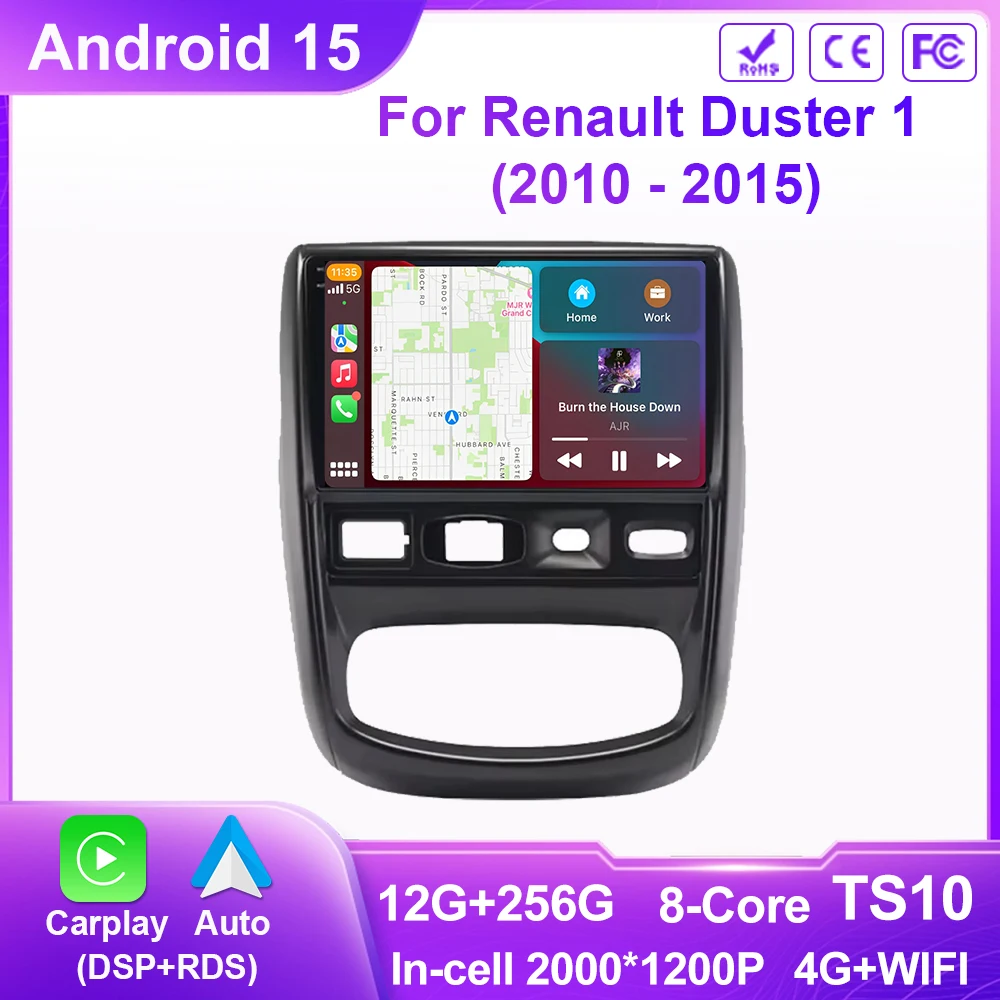 Carplay Auto For Renault Duster 1 2010 - 2015 Android 15 Car Autoradio Multimedia Radio Player System WIFI 4G Navigation No 2Din