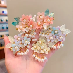 2Pcs/Set New Korean Hanfu Elegant Butterfly Hairpin Flowers Metal Tassel Long Hairgrips Party Hair Accessories Combo Hair Clip