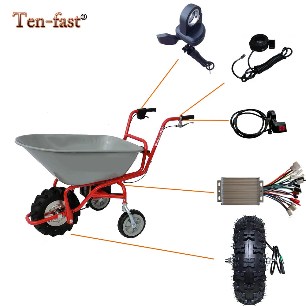 Electric Wheelbarrow Hub Motor Kits 13inch High Torque DC Brushless Motor Controller Brake Throttle DIY Power Barrow Accessories