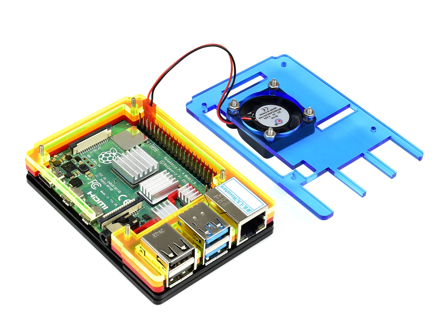 Waveshare Colorful Acrylic Case for Raspberry Pi 4, with Cooling Fan