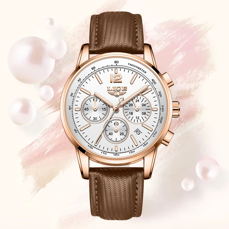 LIGE Elegant Retro Quartz Woman Watch Fashion Classic Casual Sport Simple Date Belt Strap Waterproof Luminous Women's Wristwatch