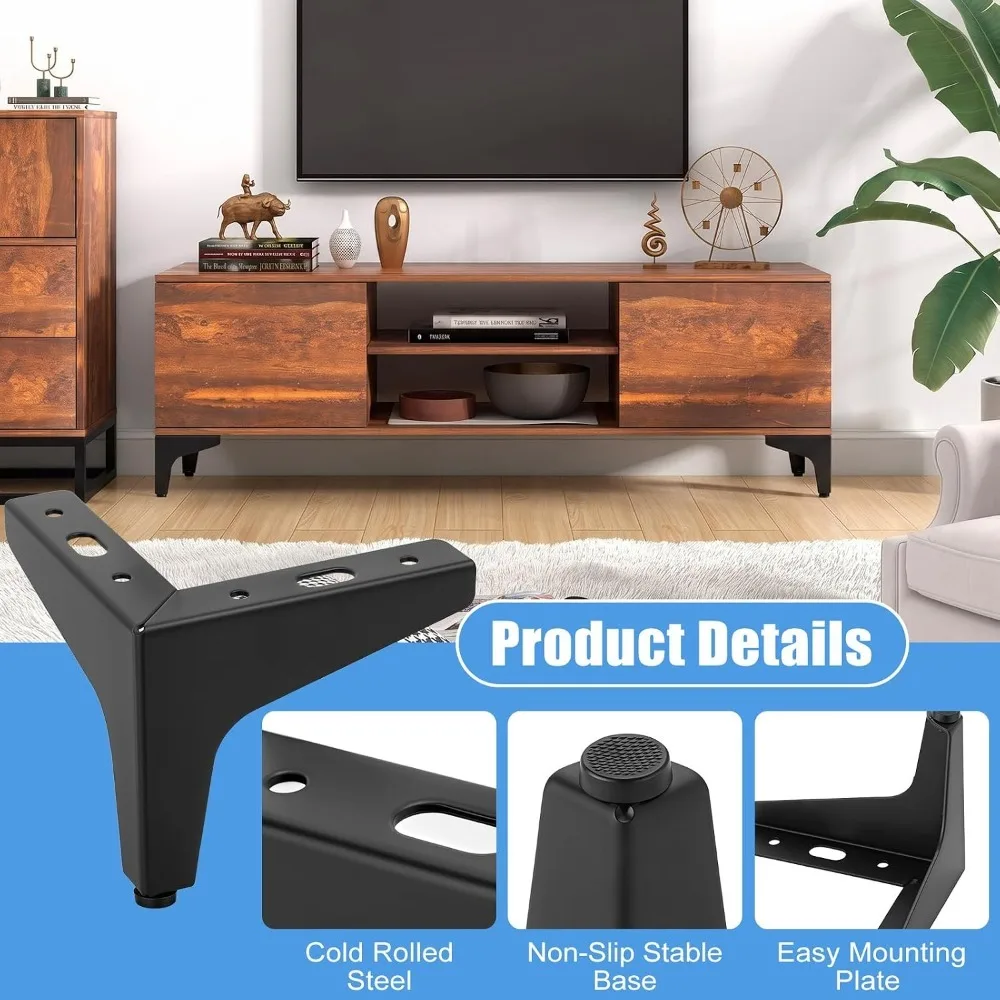 4pcs Modern 4 Inch Metal Furniture Legs Matte Black 2mm Thick Replacement Dresser Legs Cabinet Legs Short Cabinet
