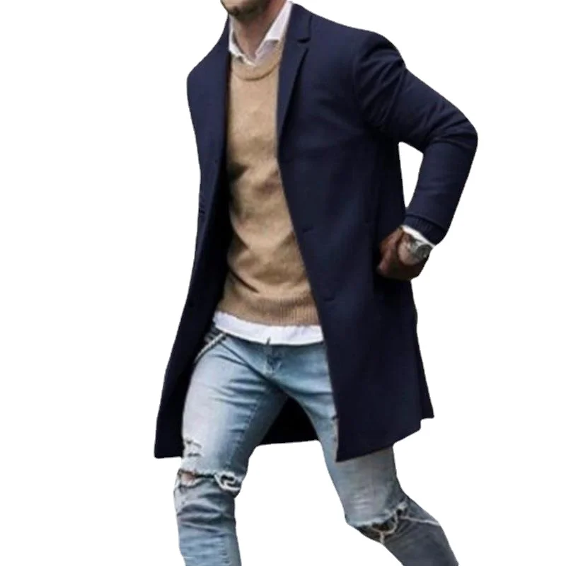 

New Men's Windbreaker Men's Long Woolen Coat Men's Slim Wool Coat