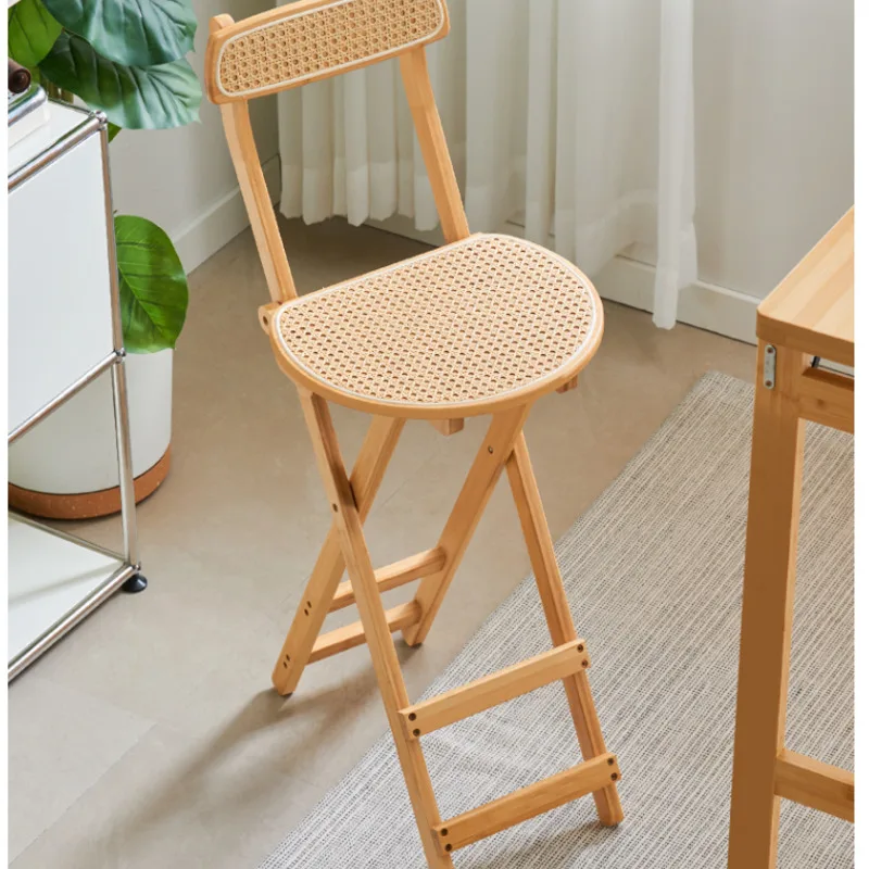 

Fashion Modern Dining Chairs Natural Bamboo Bar Chair Rattan Woven Design Counter Stools Arc Backrest Dining Room Chairs