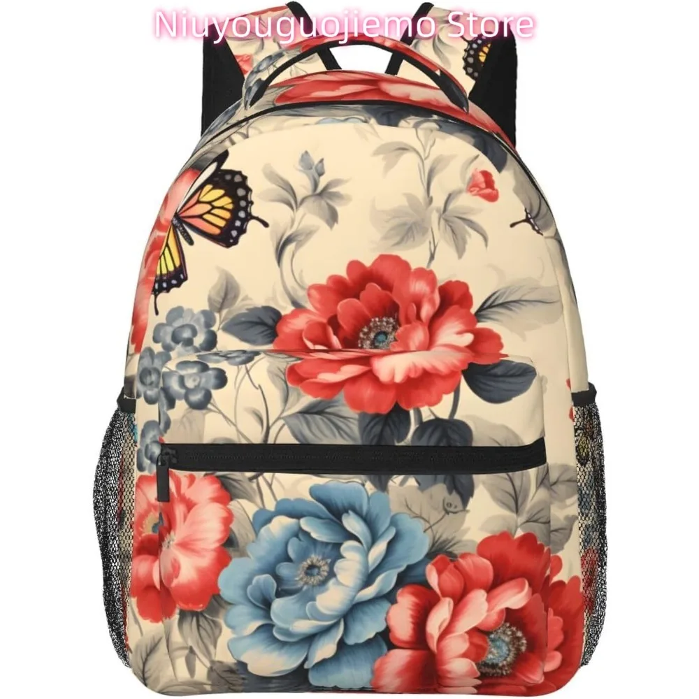 

Vintage Butterfly Flower Lightweight Laptop Backpack Lightweight Multipurpose Travel Casual Daypack Unisex College Backapcks for