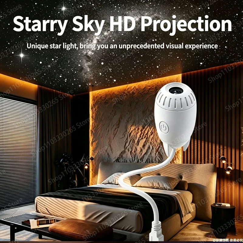 HD Galaxy Star Projector Night Light USB Plug In Flexible Gooseneck Ambient Lamp For Car Bedroom Ceiling Home Room Decor