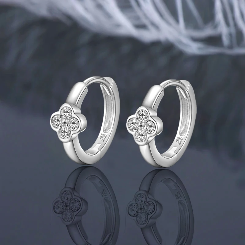 IOGOU Round Moissanite Diamond Hoop Earrings 925 Sterling Silver Clover Flower Huggie Earrings Studs for Women Gift Fine Jewelry