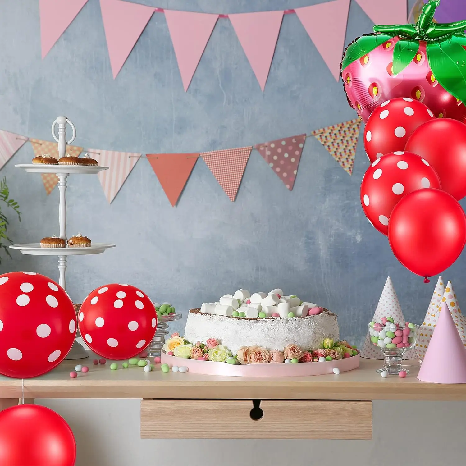 13pcs Strawberry Balloon Red Wave Point Balloon Set Sweet Girl Birthday Wedding Party Decoration Balloon