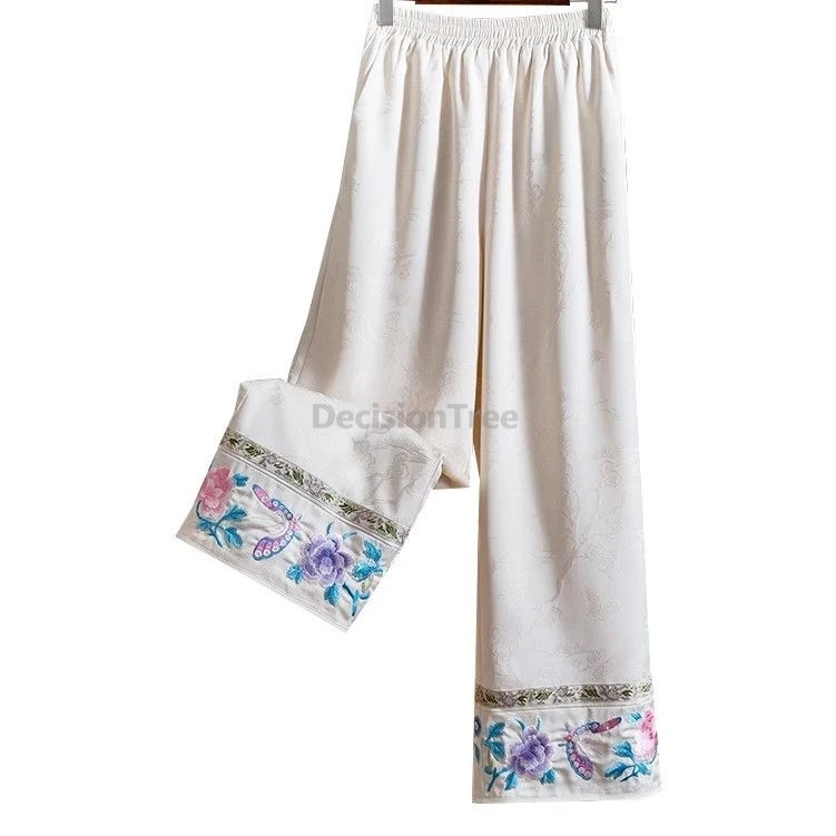 2025 semplici pantaloni ricamati cinesi versatili alla moda per il tempo libero pantaloni dritti da donna quotidiani nuovi bottoni con temperamento vintage