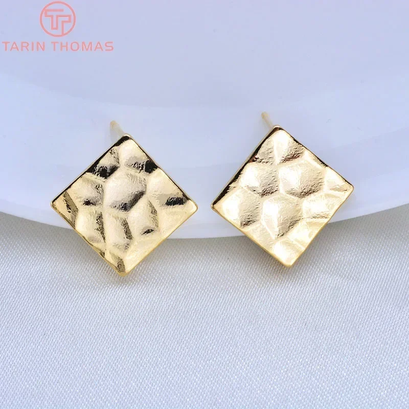 (2389)10PCS  Length 12MM 24k Gold Color Brass Square Stud Earrings High Quality Diy Jewelry Findings Accessories