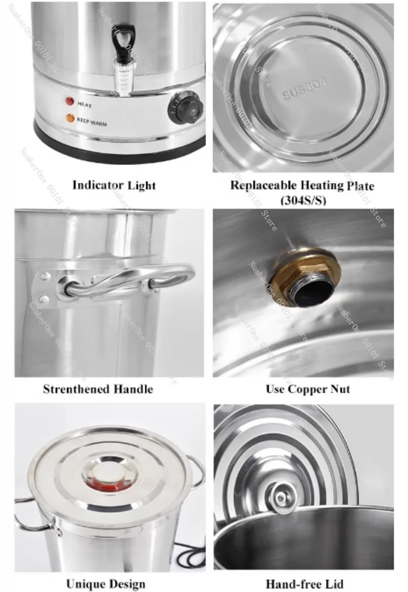 Commercial Stainless Steel Electric Tea Bucket, Large Capacity Boiling Water Fire Bucket for Home & Beverage Shop