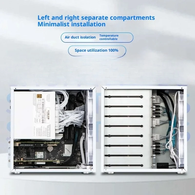 Dual Chamber 8Bay NAS Chassis MATX Case Sagittarius with Backplane Tool Less Build for UNRAID AIO Home Server Black White