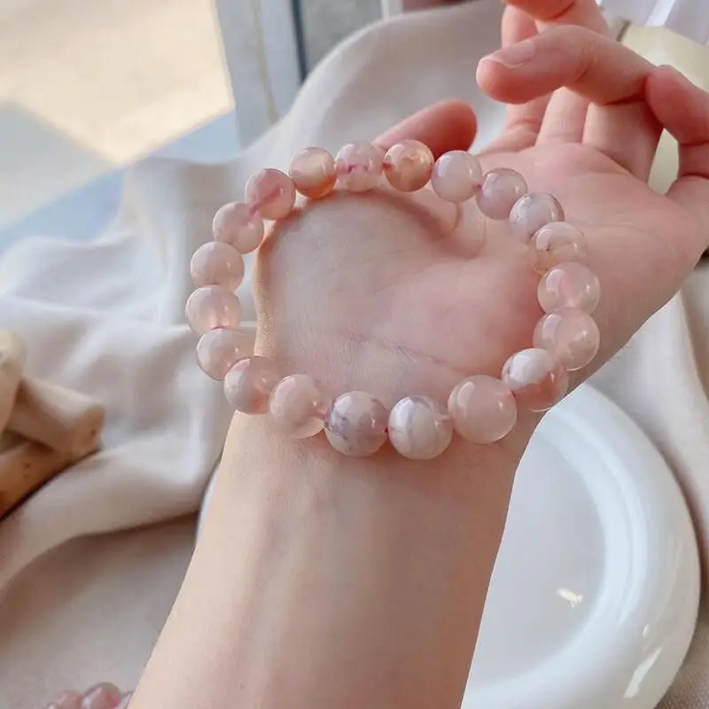 UMQ Pure Natural Cherry Blossom Agate Ice Flower Bracelet Girlfriend Light Color Hand String Pink Stone Luxury Jewelry For Girls