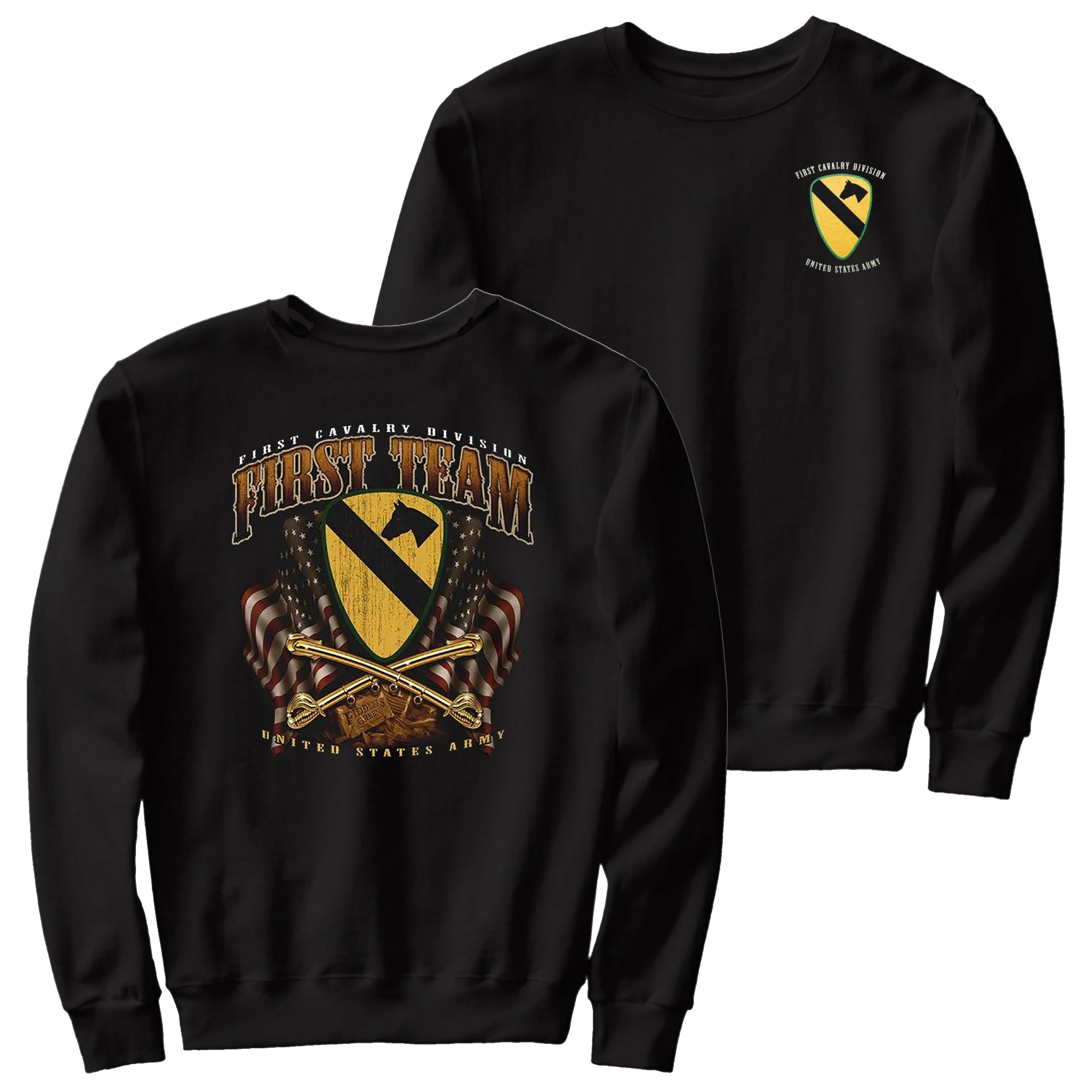 US Army 1st Cavalry Division 'First Team' Pullover Hoodie Comfortable Cotton Casual Mens Sweatshirt Streetwear