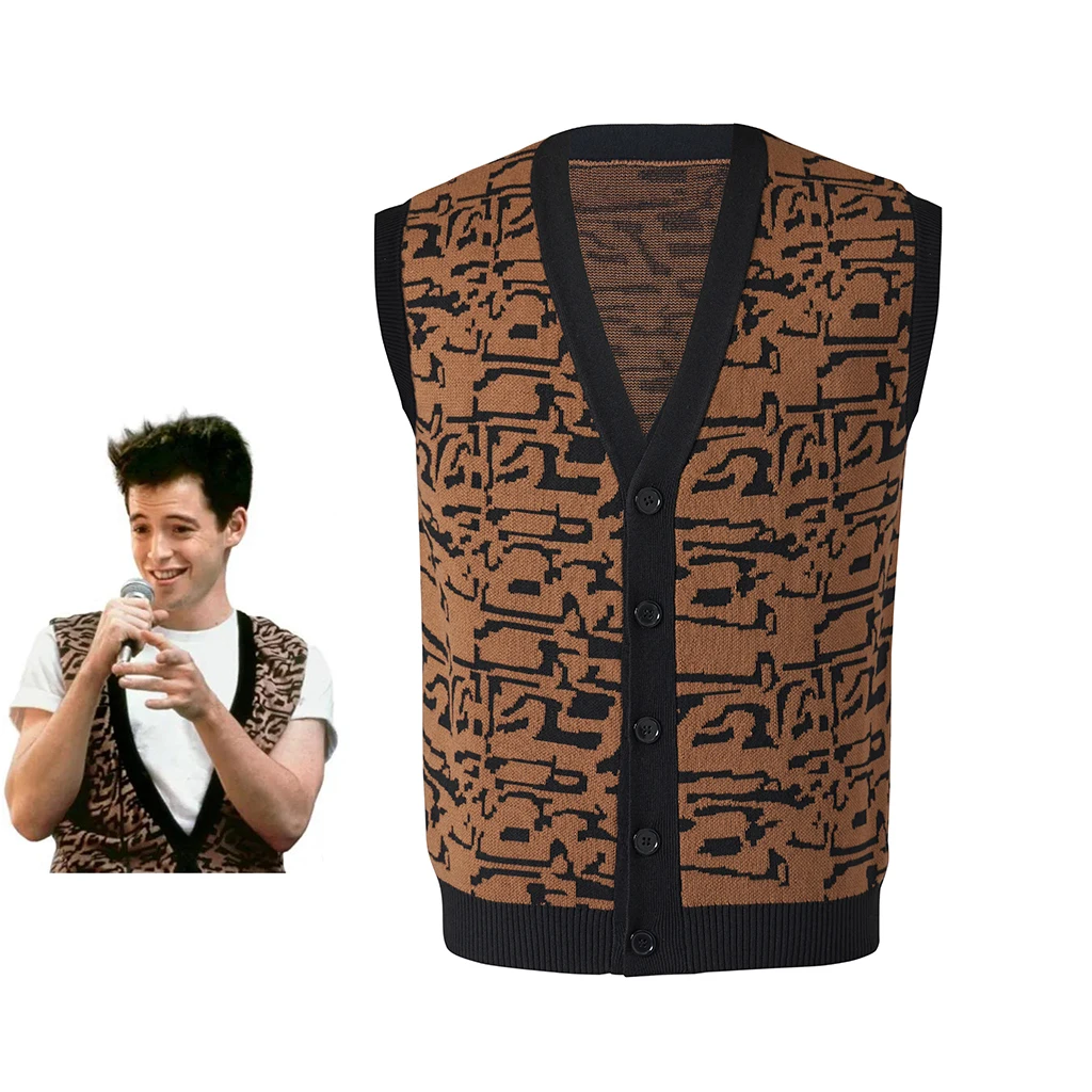 

Ferris Bueller Cosplay Vest Movie Costume For Adult Unisex Casual Vintage Knitted Cardigan Sweater Party Stage Disco Waistcoat