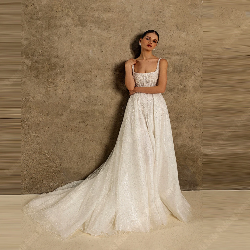

Square-Neck A-Line Women Wedding Dresses Gorgeous Tulle Princess Bridal Gowns Ball Mopping Length Vestidos De Novias Customized