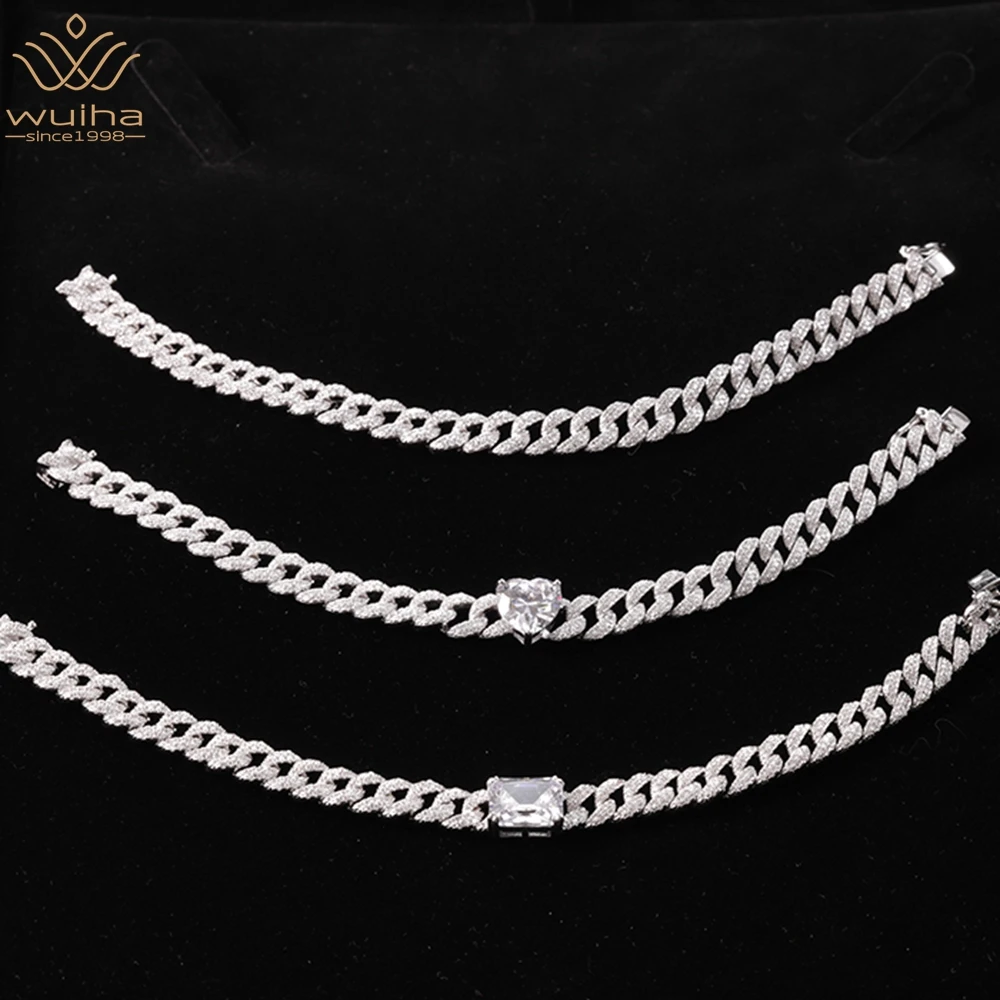 

WUIHA Real 925 Sterling Silver Fancy Cut 4CT High Carbon Diamond Cuba Bracelets for Women Men Hip Hop Rock Gift Drop Shipping