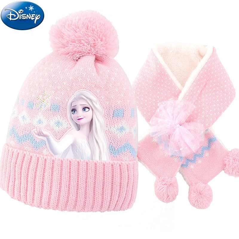 

Miniso Disney Girls Hats for Winter Warm Plus Fluffy Ball Pullover Hat Girls Baby Cold-proof Ear Protection Scarf