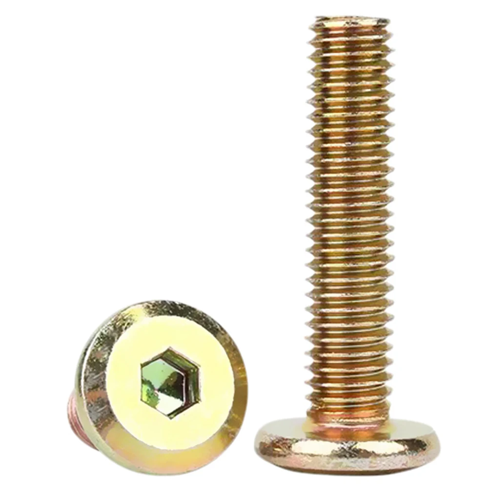 Hex Socket Cap Bolts Screws for Beds Chairs Furniture Yellow-zinc Plated Carbon Steel M6 M8 Furniture Joint Connector Bolts Cap
