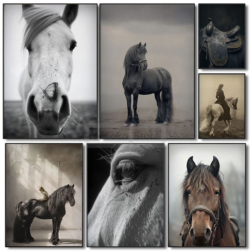 Horse Photography Wall Art Print Equestrian Posters Vintage Horse Saddle Canvas Pictures Home Room Modern Farmhouse Decor Gift