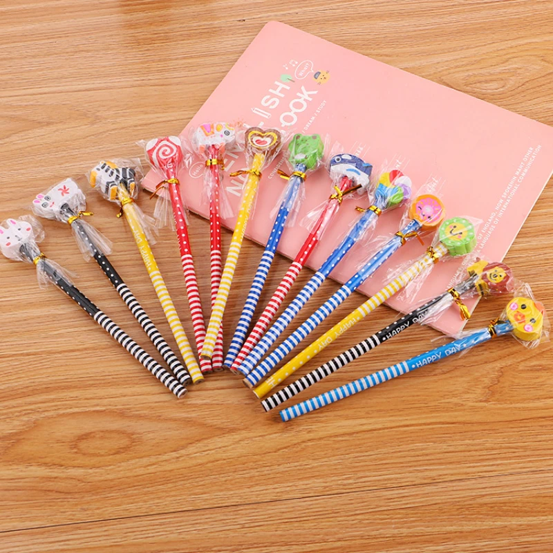 

100PCS Cute Cartoon Pencil with Rubber Kindergarten Prize Gift Brush Creative Stationery Student Sketch Drawing Pencil