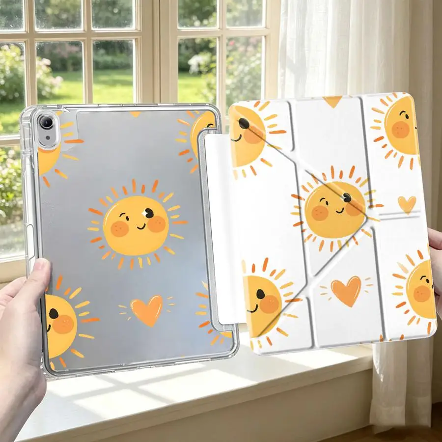 Playful Cartoon Sun With Pen Slot Cover Tablet Case For Samsung Galaxy Tab A8 A11 S7 FE S8 S9 Plus A9 Plus S10 Lite