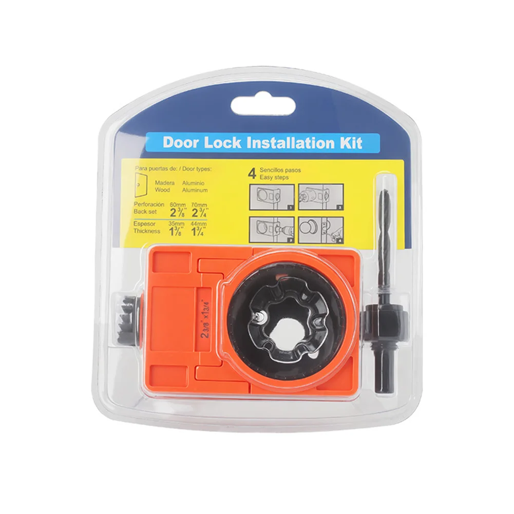 Wooden Door Lock Installation Kit with U Type Guide Template and Drill Bit Compatible with Four Lock Latch Size Combinations