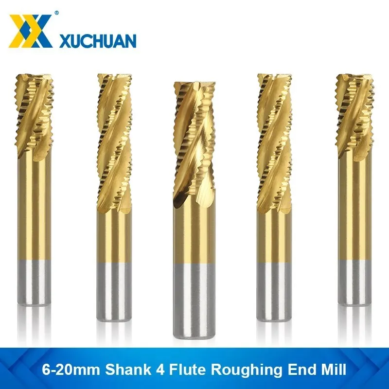 

Roughing End Mill HSS Cutters 4 Flute 6 to 45mm Metal Aluminum Steel Machining Low Speed Metal Tool Milling Cutter