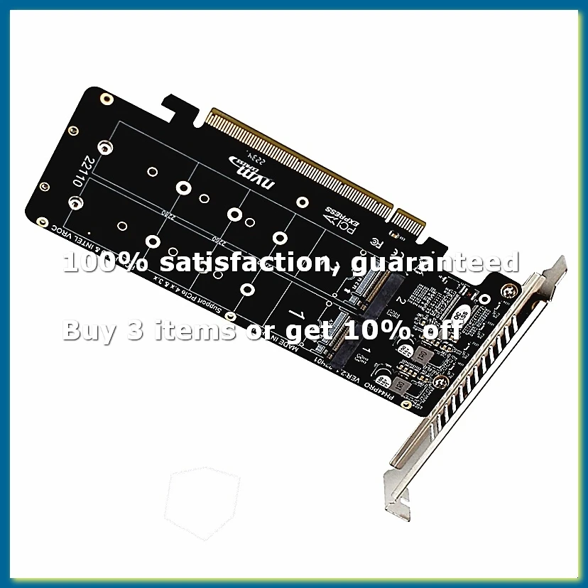 PCIE 4.0 Dual-Disk PCIeX16 to M.2 M-Key NVME SSD Expansion Card,Supports 4 NVMe M.2 M Key 2280 SSD-DTA9