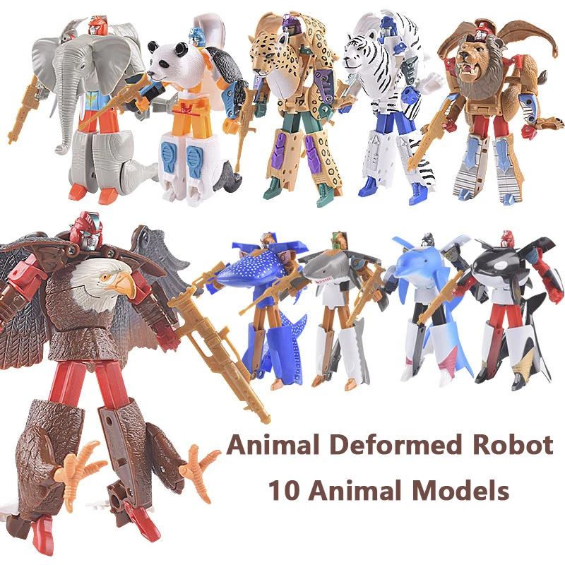 Boys Transformation Robot Action Figure Plastic Model Zoo Tiger Lion Panda Eagle Elephant  Kid Adult Education Collection Toys