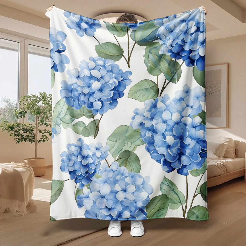 Blue Hydrangea Floral, for Home Lovers, Soft Blanket, Watercolor Bloom Design, Multi-Purpose for home Decor, Cozy Gift