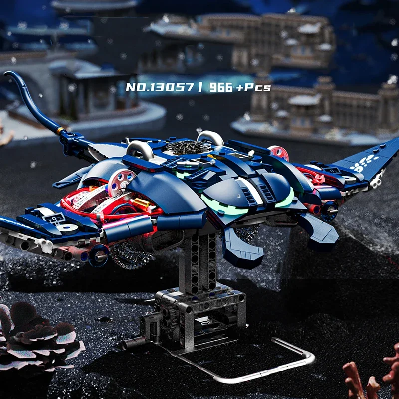 966PCS Mechanical Manta Ray Building Blocks Movable Joints Animal Model Bricks Desktop Decoration Toys For Kids Holiday Gifts