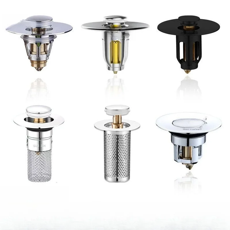 Universal Rebound Drain Plug Filter Basin Pop-up Chrome Sink Filter with Hair Catcher Bathroom Sink Drain Stopper Easy Push Type