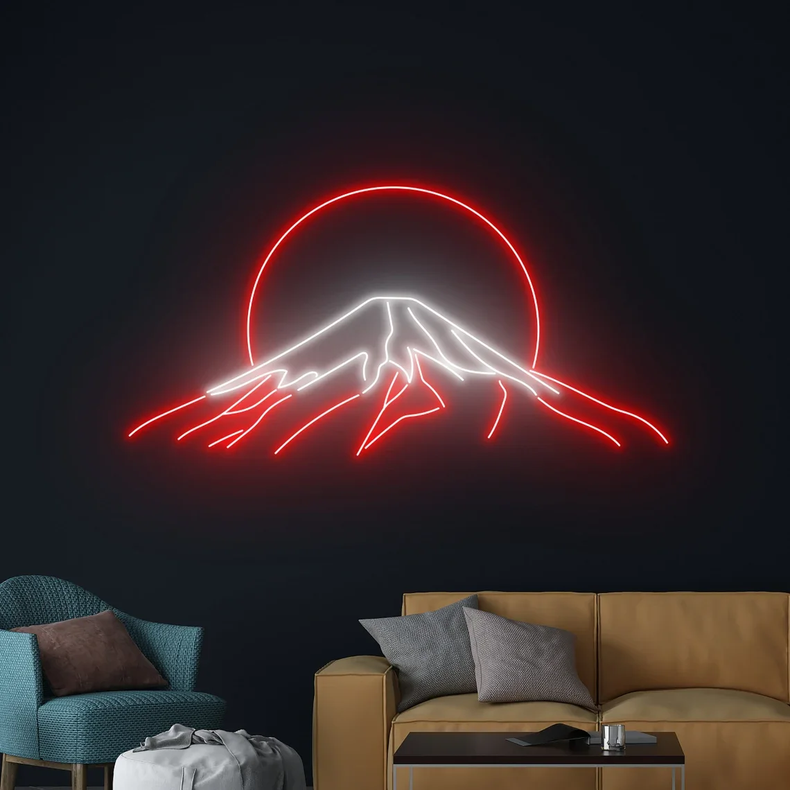 Fuji Mountain Neon Sign,Sunset Sunrise Mountain Neon Sign, Fuji Mountain Neon Home Office Art Wall Decor