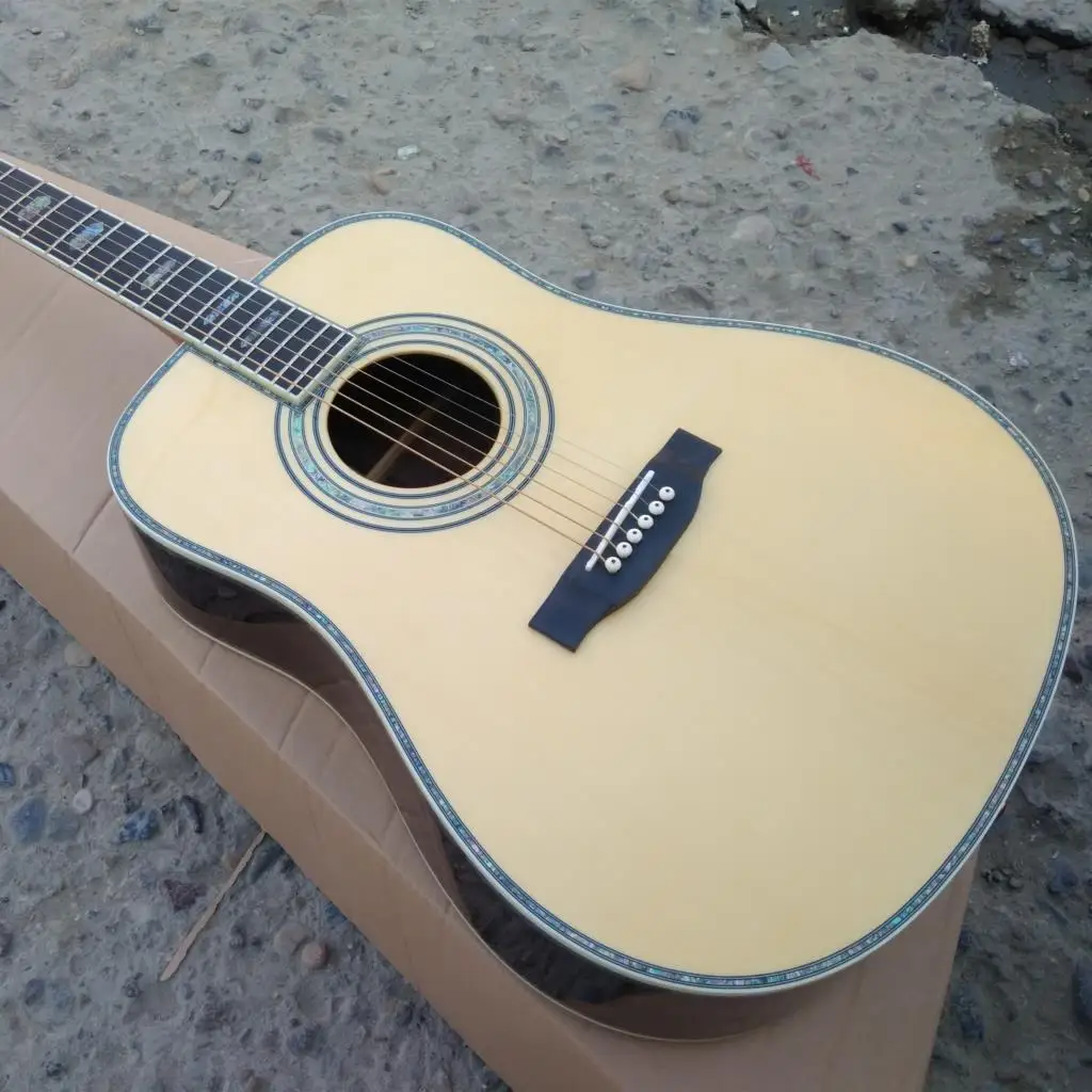 

All Solid Wood D Style Acoustic Guitar with Real Abalone Ebony Fingerboard