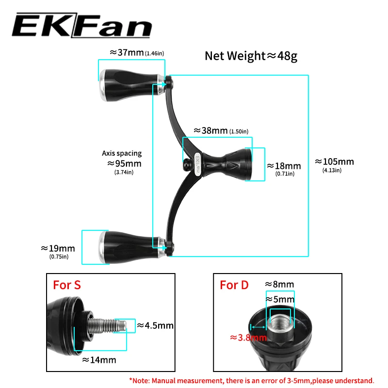 EKfan 105mm Aluminiumlegierung Angelrollen-Griff für S/D Marken-Köderrollen – DIY-Ersatzteil Zubehör – Detail 1