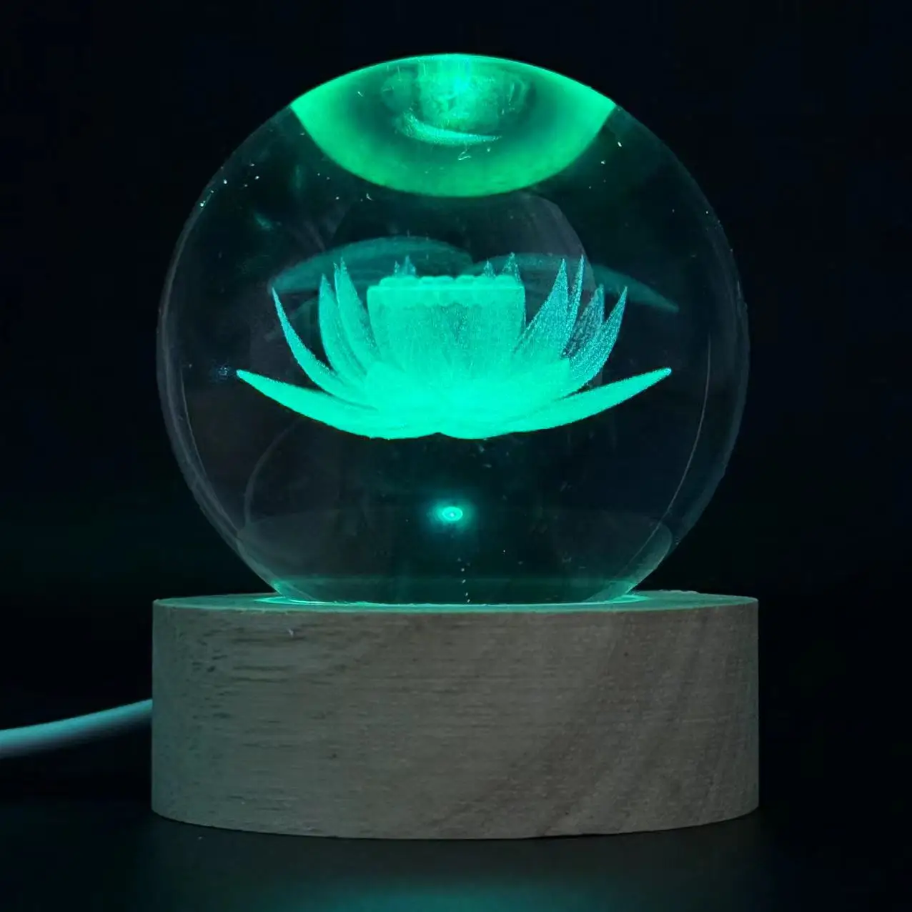 1pc 3D Lotus crystal ball color laser engraving night light, holiday gifts, for friends, colleagues, wife, parents, Christmas, V