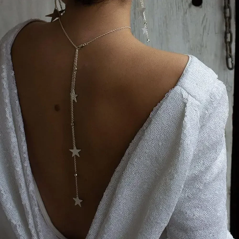 Fashion Star Back Chain for Women Backless Dress Accessory Body Jewelry Y2k Luxury Rhinestones Weddings Decorations Rave Gift