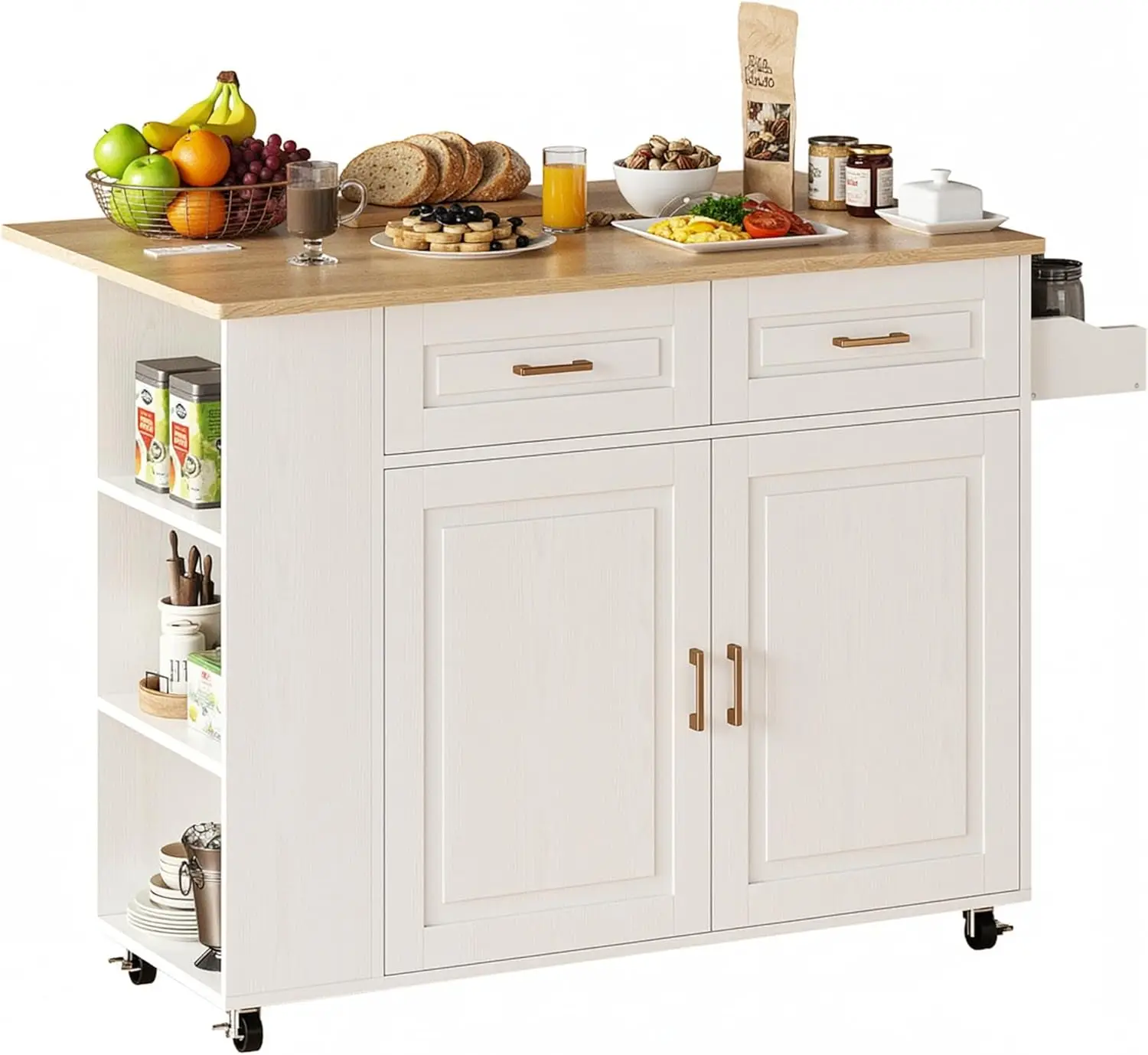 

Kitchen Island with Power Outlet & Drop Leaf, 47.2" Width Rolling Kitchen Island on Wheels with Storage, Mobile Kitchen Islan