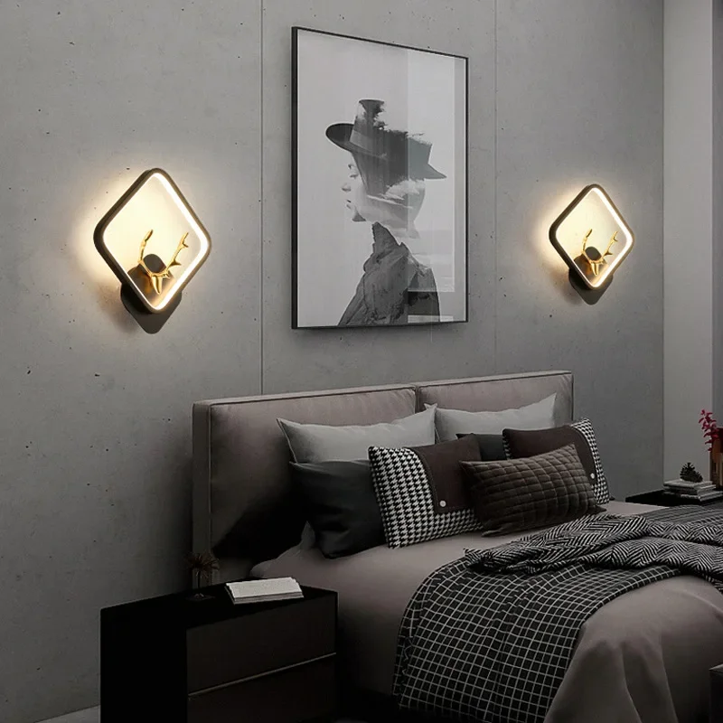 Hot selling led wall lamp indoor black and white wall lamp simple art mural indoor home decoration modern bedside wall lamp