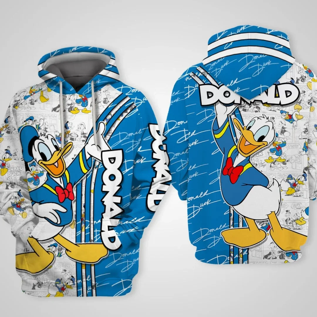 Donald Duck Pattern Stripe 3d Print Hoodie Men Women Casual Sweatshirt Disney Zipper Hoodie Harajuku Street Hoodie Kids Hoodie