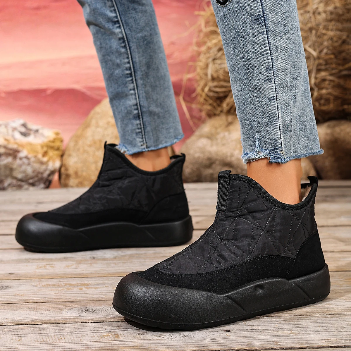 Down Cloth Non-slip Thick Bottom Snow Boots Women's Winter New fleece-lined Casual Soft Bottom Comfortable Cotton Shoes image 5