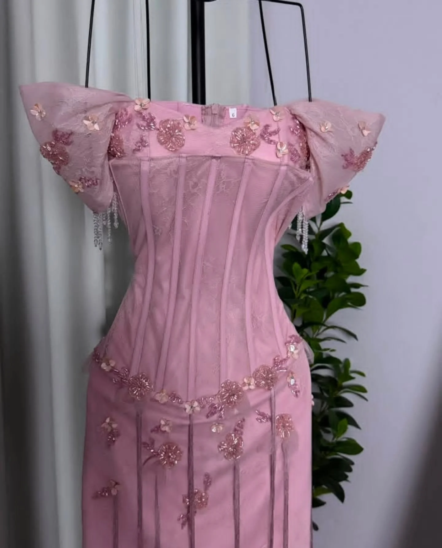 Luxury Appliques Pink Prom Dress Luxury Tassel Lace Mermaid Party Dress Women's Evening Dresses Vestidos De Fiesta Customized image 3