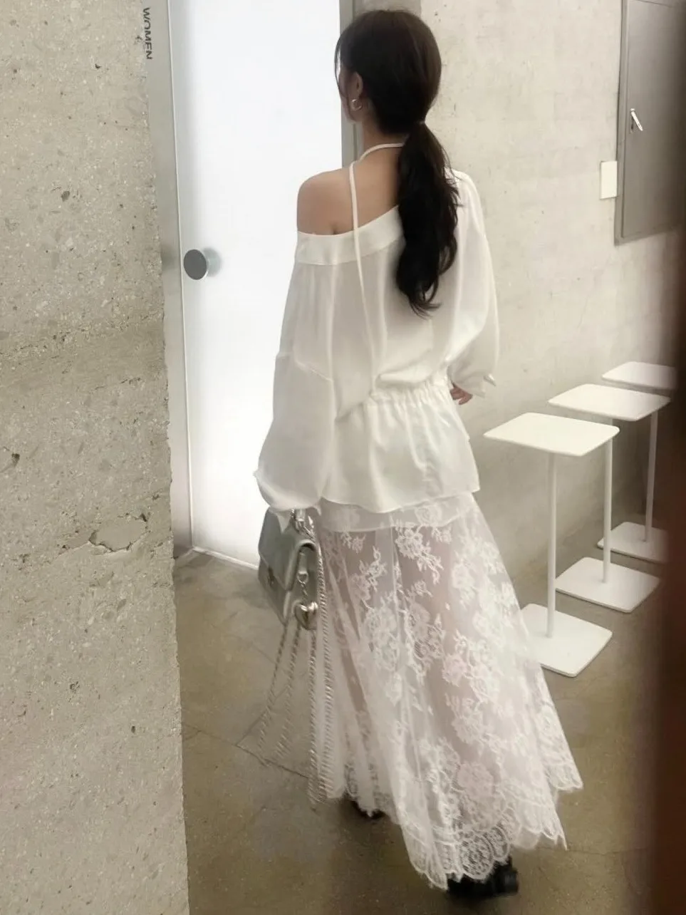 

Sexy Long Sve irt Women's Spring New oulder Exposure Waist Dstring Slimming High-End Trendy Top Chic