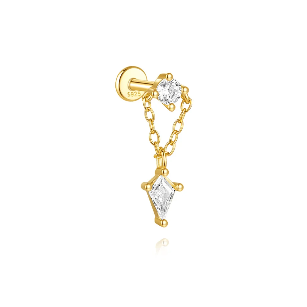 AIDE 925 Sterling Silber Kite Stone Zirkon Flachkopf-Innengewinde-Piercing für Damen, Sternkette, Quasten-Accessoires, Schmuck