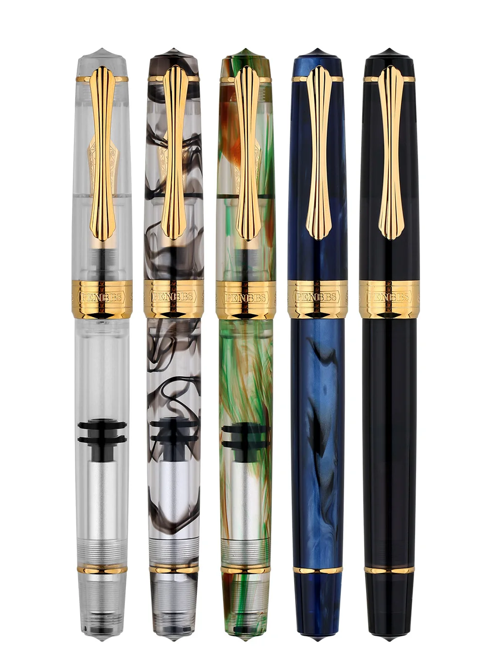 

PENBBS 556 поршневая авторучка с лезвием/круглым наконечником, впитывающая чернила, большая емкость, прозрачная акриловая подарочная ручка для делового письма