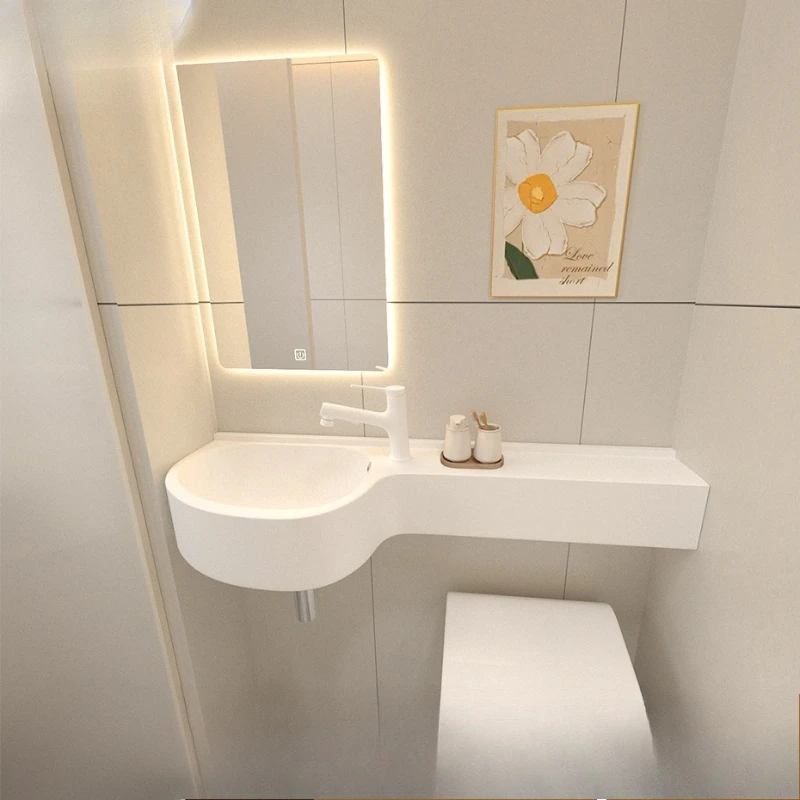 

Artificial stone hanging small bathroom integrated wash basin water drop basin p-shaped washbasin extended countertop wash basin