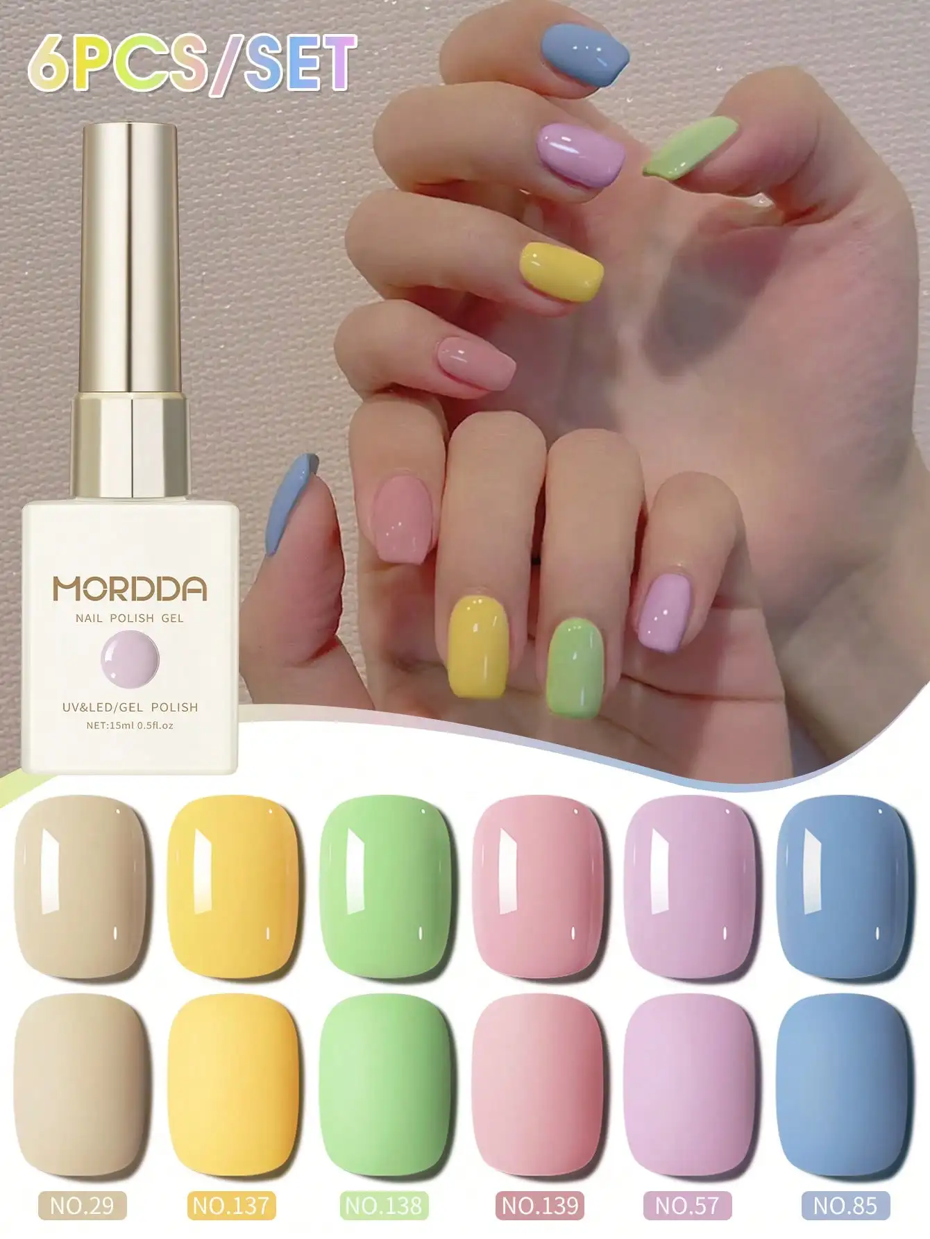 

6pcs15ml Nail Gel Macaron Series 6 Color Set High Saturation Color Gel Tough and Long-lasting Nail Gel